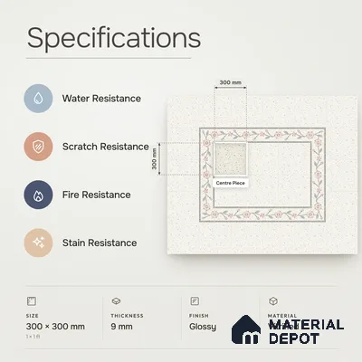 Handmade Third Fired Patterned Wall & Floor Decor Tile TL 13126 Ivory Terrazzo 300x300 mm Embossed Glossy Finish Vitrified Tile - 9 mm | Suitable For Kitchen, Bathroom, Living Area