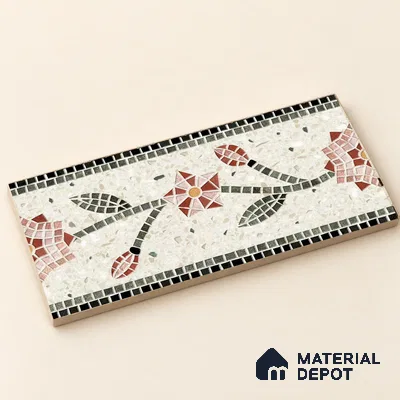 Handmade Third Fired Patterned Wall & Floor Border Tile TL 13126 B Ivory Terrazzo 300x97 mm Embossed Glossy Finish Vitrified Tile - 9 mm | Suitable For Kitchen, Bathroom, Living Area