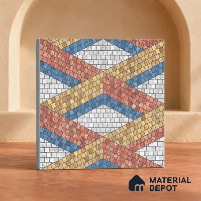 Handmade Third Fired Patterned Wall & Floor Decor Tile TL 13126 D Chevron Zigzag 300x300 mm Embossed Glossy Finish Vitrified Tile - 9 mm | Suitable For Kitchen, Bathroom, Living Area