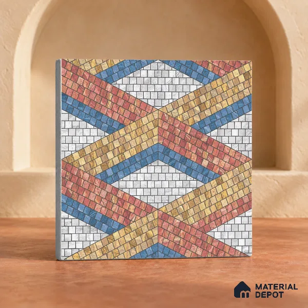 Handmade Third Fired Patterned Wall & Floor Decor Tile TL 13126 D Chevron Zigzag 300x300 mm Embossed Glossy Finish Vitrified Tile - 9 mm | Suitable For Kitchen, Bathroom, Living Area