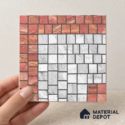 Handmade Third Fired Patterned Wall & Floor Corner Tile TL 13126 F Chevron Zigzag 97x97 mm Embossed Glossy Finish Vitrified Tile - 9 mm | Suitable For Kitchen, Bathroom, Living Area