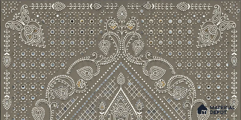 Lippan Art Mirror Mural Wall Tile TL 13127 Charcoal Paisley Mandala 4 ft x 2 ft Vitrified Matte Finish - 9 mm | Suitable for Living Room, Accent/Feature Wall, Foyer