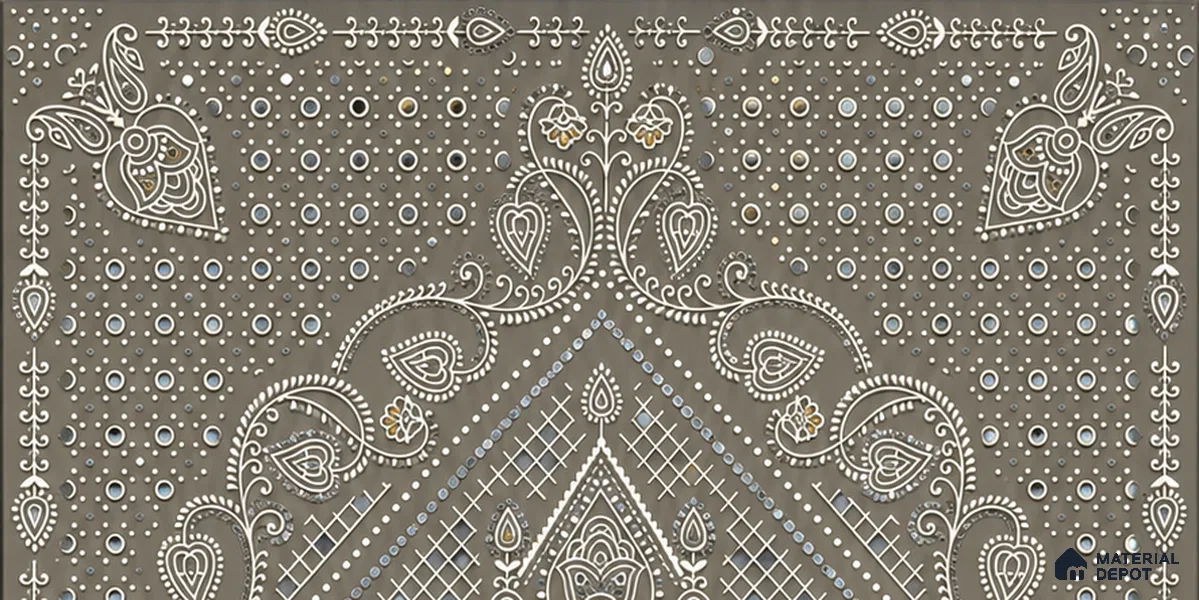 Lippan Art Mirror Mural Wall Tile TL 13127 Charcoal Paisley Mandala 4 ft x 2 ft Vitrified Matte Finish - 9 mm | Suitable for Living Room, Accent/Feature Wall, Foyer
