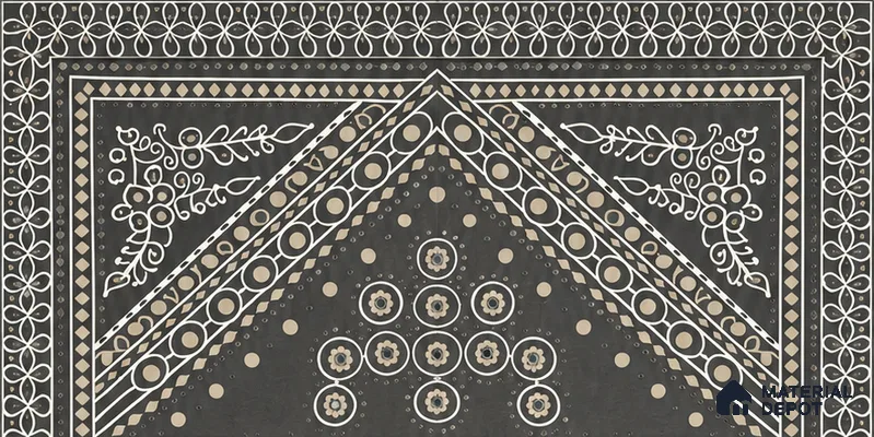 Lippan Art Mirror Mural Wall Tile TL 13128 Charcoal Lotus Mandala 4 ft x 2 ft Vitrified Matte Finish - 9 mm | Suitable for Living Room, Accent/Feature Wall, Foyer