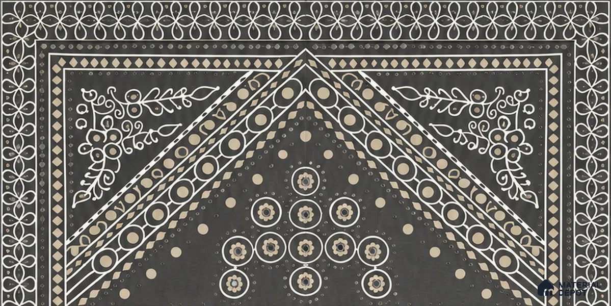 Lippan Art Mirror Mural Wall Tile TL 13128 Charcoal Lotus Mandala 4 ft x 2 ft Vitrified Matte Finish - 9 mm | Suitable for Living Room, Accent/Feature Wall, Foyer