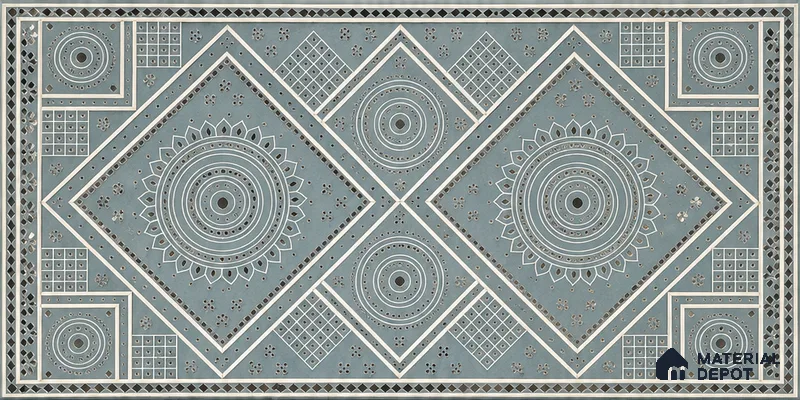 Lippan Art Mirror Mural Wall Tile TL 13130 Silver Diamond Mandala 4 ft x 2 ft Vitrified Matte Finish - 9 mm | Suitable for Living Room, Accent/Feature Wall, Foyer