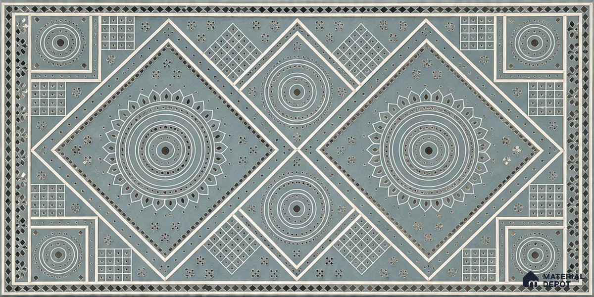 Lippan Art Mirror Mural Wall Tile TL 13130 Silver Diamond Mandala 4 ft x 2 ft Vitrified Matte Finish - 9 mm | Suitable for Living Room, Accent/Feature Wall, Foyer