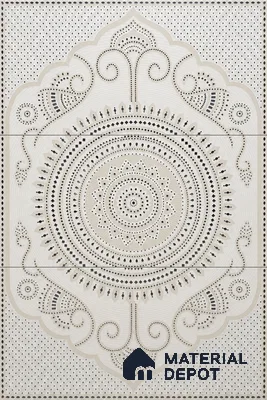 Lippan Art Mirror Mural Wall Tile TL 13131 Ivory Royal Medallion 4 ft x 2 ft Vitrified Matte Finish - 9 mm | Suitable for Living Room, Accent/Feature Wall, Pooja Room
