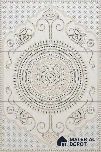 Lippan Art Mirror Mural Wall Tile TL 13131 Ivory Royal Medallion 4 ft x 2 ft Vitrified Matte Finish - 9 mm | Suitable for Living Room, Accent/Feature Wall, Pooja Room