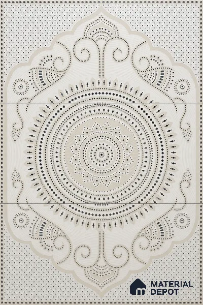 Lippan Art Mirror Mural Wall Tile TL 13131 Ivory Royal Medallion 4 ft x 2 ft Vitrified Matte Finish - 9 mm | Suitable for Living Room, Accent/Feature Wall, Pooja Room