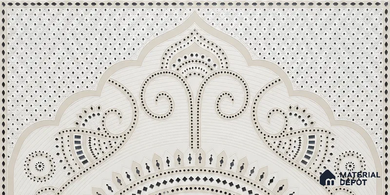 Lippan Art Mirror Mural Wall Tile TL 13131 Ivory Royal Medallion 4 ft x 2 ft Vitrified Matte Finish - 9 mm | Suitable for Living Room, Accent/Feature Wall, Pooja Room