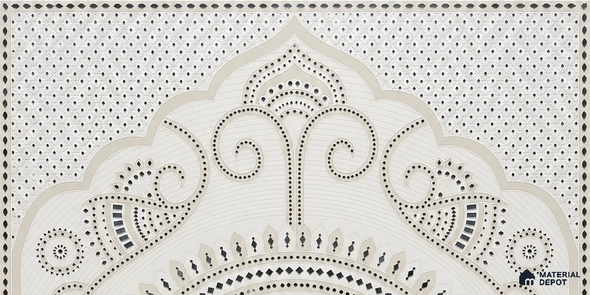 Lippan Art Mirror Mural Wall Tile TL 13131 Ivory Royal Medallion 4 ft x 2 ft Vitrified Matte Finish - 9 mm | Suitable for Living Room, Accent/Feature Wall, Pooja Room