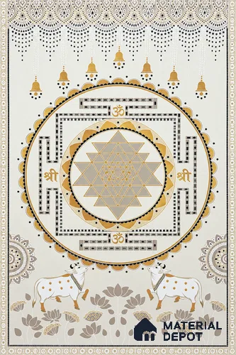 Lippan Art Mirror Mural Wall Tile TL 13132 Sacred Yantra Ivory 4 ft x 2 ft Vitrified Matte Finish - 9 mm | Suitable for Living Room, Accent/Feature Wall, Pooja Room