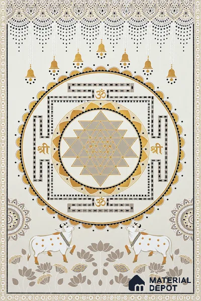 Lippan Art Mirror Mural Wall Tile TL 13132 Sacred Yantra Ivory 4 ft x 2 ft Vitrified Matte Finish - 9 mm | Suitable for Living Room, Accent/Feature Wall, Pooja Room