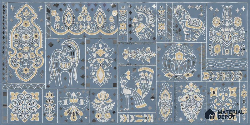 Lippan Art Mirror Mural Wall Tile TL 13135 Indigo Verdant Patchwork 4 ft x 2 ft Vitrified Matte Finish - 9 mm | Suitable for Living Room, Accent/Feature Wall, Foyer