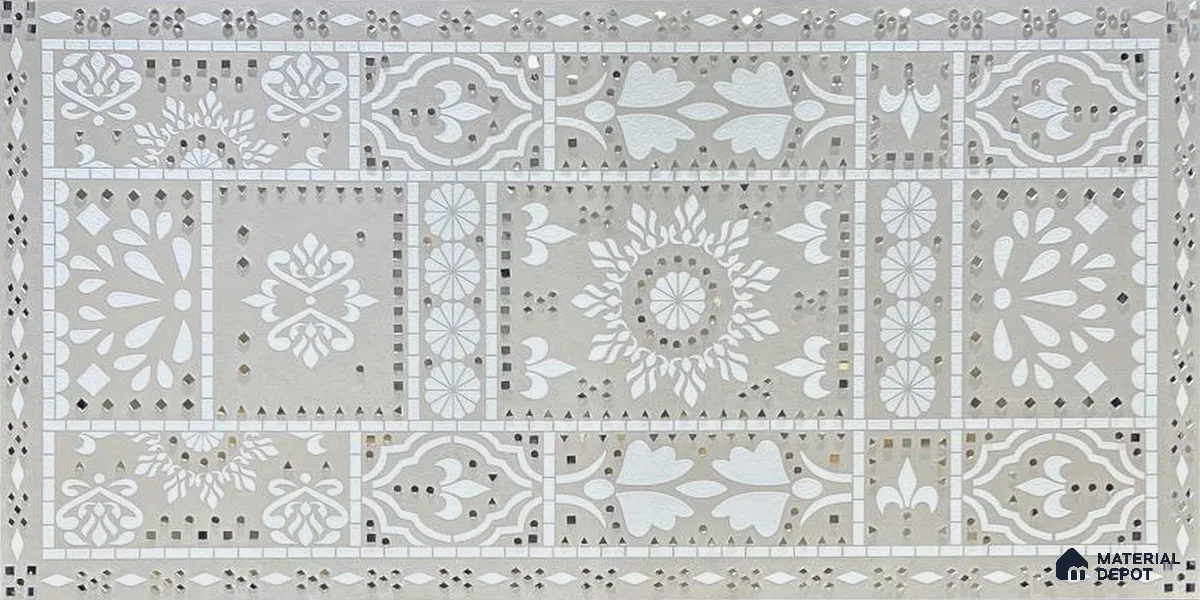 Lippan Art Mirror Mural Wall Tile TL 13137 Pearl Heritage Panel 4 ft x 2 ft Vitrified Matte Finish - 9 mm | Suitable for Living Room, Accent/Feature Wall, Foyer