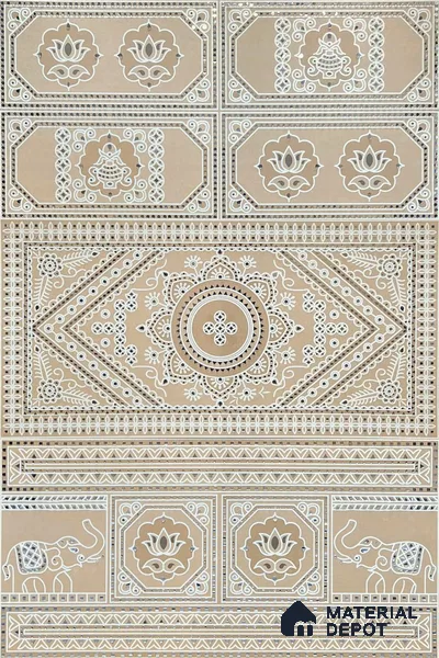 Lippan Art Mirror Mural Wall Tile TL 13142 Ochre Lotus Panel 4 ft x 2 ft Vitrified Matte Finish - 9 mm | Suitable for Living Room, Accent/Feature Wall, Pooja Room