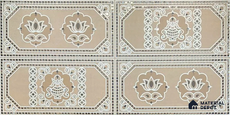 Lippan Art Mirror Mural Wall Tile TL 13142 Ochre Lotus Panel 4 ft x 2 ft Vitrified Matte Finish - 9 mm | Suitable for Living Room, Accent/Feature Wall, Pooja Room