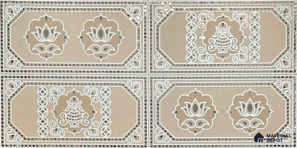 Lippan Art Mirror Mural Wall Tile TL 13142 Ochre Lotus Panel 4 ft x 2 ft Vitrified Matte Finish - 9 mm | Suitable for Living Room, Accent/Feature Wall, Pooja Room