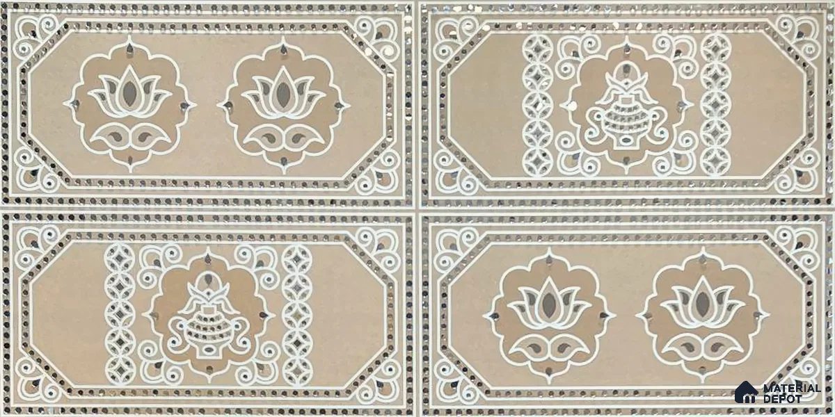 Lippan Art Mirror Mural Wall Tile TL 13142 Ochre Lotus Panel 4 ft x 2 ft Vitrified Matte Finish - 9 mm | Suitable for Living Room, Accent/Feature Wall, Pooja Room
