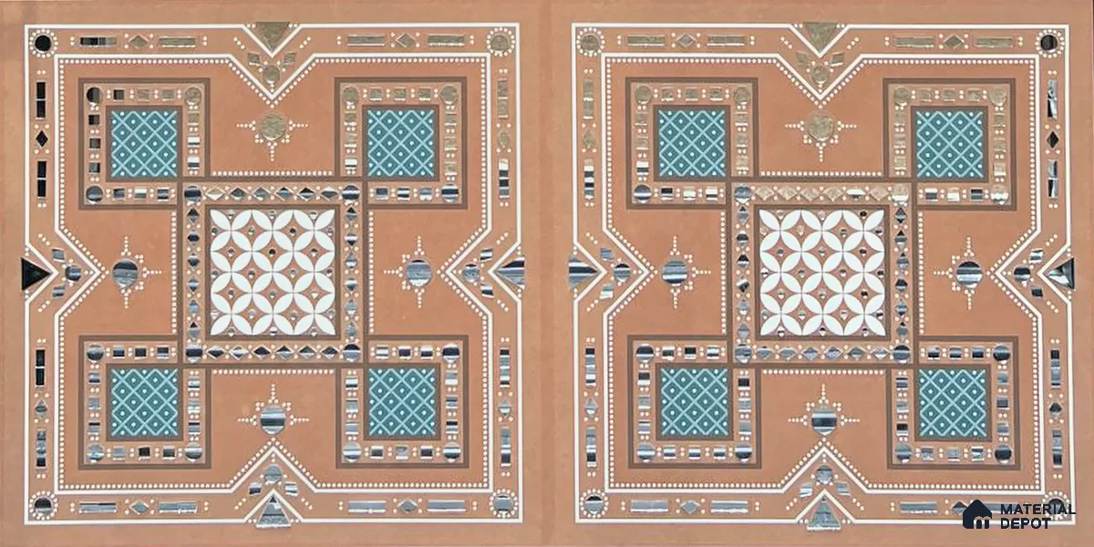 Lippan Art Mirror Mural Wall Tile TL 13143 Teal Terracotta Knot 4 ft x 2 ft Vitrified Matte Finish - 9 mm | Suitable for Living Room, Accent/Feature Wall, Foyer