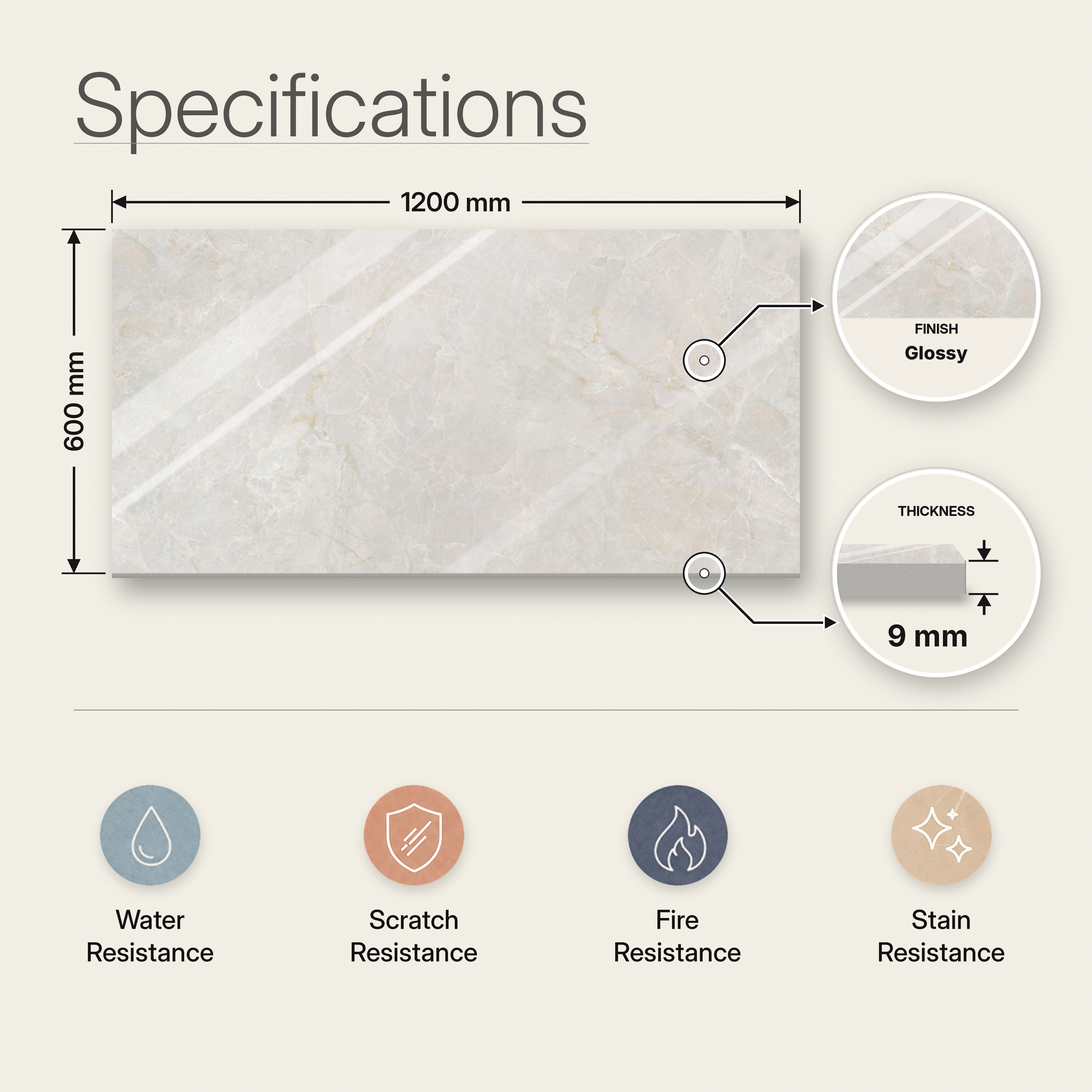 Marble Wall & Floor Tile TL 13176 Silver 4 ft x 2 ft Glossy Finish Vitrified Tile - 9 mm | 4 Random Designs | Suitable For Living Room, Bedroom, Dining