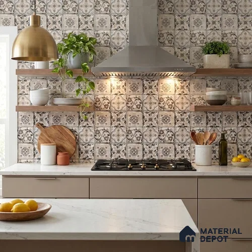 Moroccan Wall Tile TL 13177 Piazzi Ingrid White Highlighter  1 ft x 1 ft Ceramic Super White Finish Tile - 9 mm | Random Design | Suitable for Kitchen