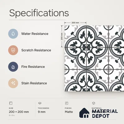 Moroccan Look Floor & Wall Tile TL 13186 DR 09 8 inch x 8 inch Matte Finish Porcelain Tile - 9 mm