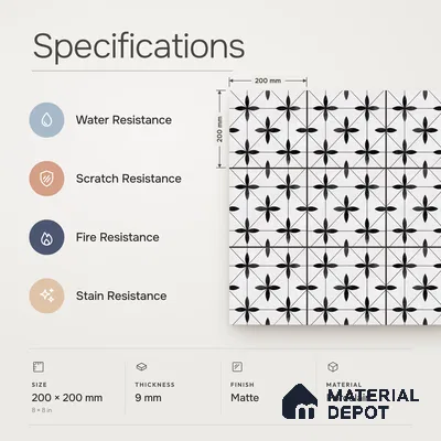 Moroccan Look Floor & Wall Tile TL 13187 DR 12 8 inch x 8 inch Matte Finish Porcelain Tile - 9 mm