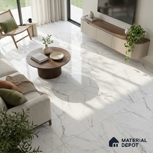 Marble Floor & Wall Tile TL 13207 Flage white 4 ft x 2 ft Glossy Finish Vitrified Tile - 9 mm | 4 Random Design | Suitable For Living Room, Bedroom & Dining Area