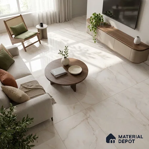 Marble Floor & Wall Tile TL 13211 Antisky white 4 ft x 2 ft Glossy Finish Vitrified Tile - 9 mm | 5 Random Design | Suitable For Living Room, Bedroom & Dining Area