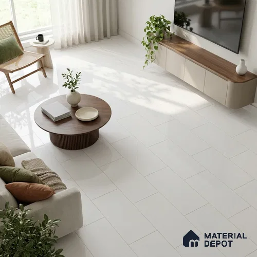 Plain Floor & Wall Tile TL 13213 Plain White 4 ft x 2 ft Glossy Finish Vitrified Tile - 9 mm | Suitable For Living Room, Bedroom & Dining Area