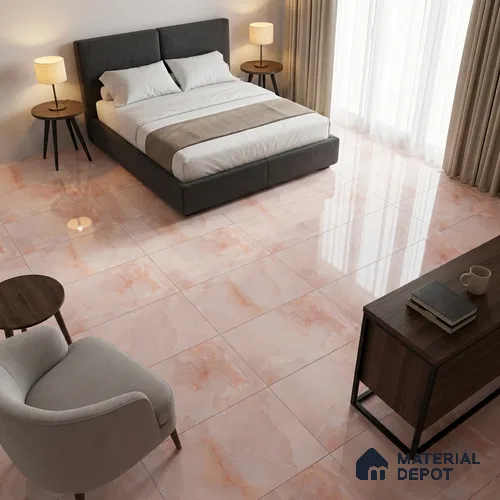 Marble Floor & Wall Tile TL 13214 Pink Onyx 4 ft x 2 ft Glossy Finish Vitrified Tile - 9 mm | Suitable For Living Room, Bedroom & Dining Area