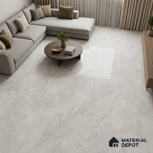 Marble Floor & Wall Tile TL 13290 Endless Arctic White 6 ft x 4 ft Glossy Finish Vitrified Tile - 9 mm | Suitable For Living Room, Bedroom & Dining Area