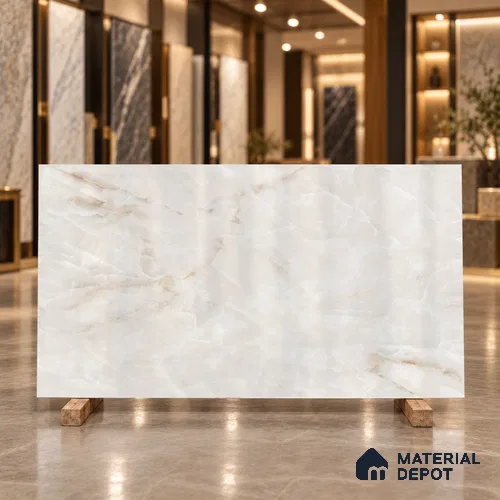 Marble Floor Tile TL 13294 Endless Crystal Onyx 6 ft x 4 ft Glossy Finish Colorbody Vitrified Tile - 15 mm | Suitable For Living Room, Bedroom & Dining Area