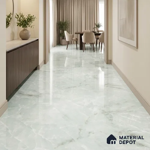 Marble Floor Tile TL 13295 Endless Crystal Onyx Aqua 6 ft x 4 ft Glossy Finish Colorbody Vitrified Tile - 15 mm | Suitable For Living Room, Bedroom & Dining Area