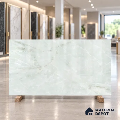 Marble Floor Tile TL 13295 Endless Crystal Onyx Aqua 6 ft x 4 ft Glossy Finish Colorbody Vitrified Tile - 15 mm | Suitable For Living Room, Bedroom & Dining Area