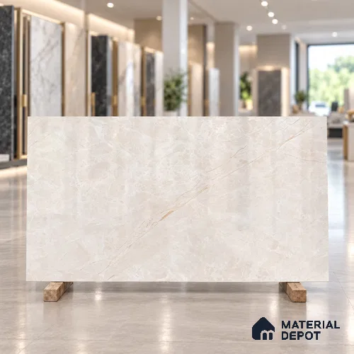 Marble Floor & Wall Tile TL 13303 Fendi Crema 6 ft x 4 ft Glossy Finish Vitrified Tile - 9 mm | Suitable For Living Room, Bedroom & Dining Area