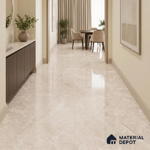 Marble Floor Tile TL 13303 B Fendi Crema 6 ft x 4 ft Glossy Finish Colorbody Vitrified Tile - 15 mm | Suitable For Living Room, Bedroom & Dining Area