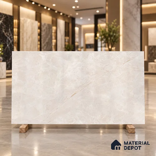 Marble Floor & Wall Tile TL 13303 C Fendi Crema 6 ft x 4 ft Pearl Finish Vitrified Tile - 9 mm | Suitable For Living Room, Bedroom & Dining Area