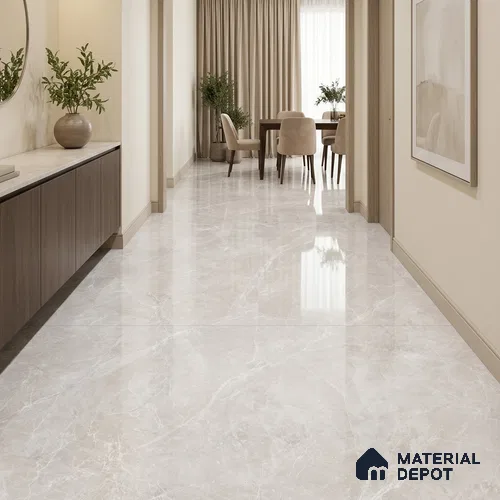 Marble Floor & Wall Tile TL 13305 Kenzo Bianco 6 ft x 4 ft Glossy Finish Vitrified Tile - 9 mm | Suitable For Living Room, Bedroom & Dining Area