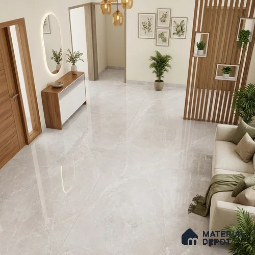 Marble Floor & Wall Tile TL 13305 C Kenzo Bianco 6 ft x 4 ft Pearl Finish Vitrified Tile - 9 mm | Suitable For Living Room, Bedroom & Dining Area