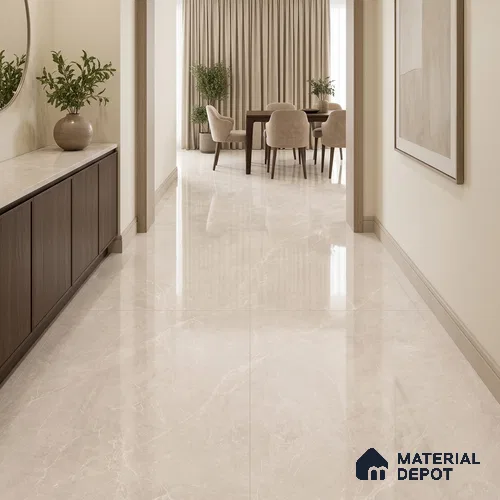 Marble Floor & Wall Tile TL 13305 D Kenzo Crema 6 ft x 4 ft Glossy Finish Vitrified Tile - 9 mm | Suitable For Living Room, Bedroom & Dining Area