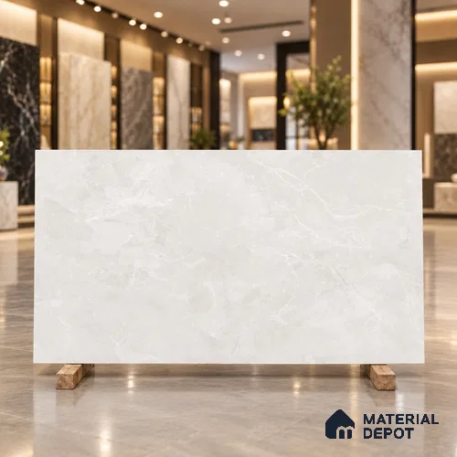 Marble Floor & Wall Tile TL 13306 Luca Bianco 6 ft x 4 ft Paper Matte Finish Vitrified Tile - 9 mm | Suitable For Living Room, Bedroom & Dining Area
