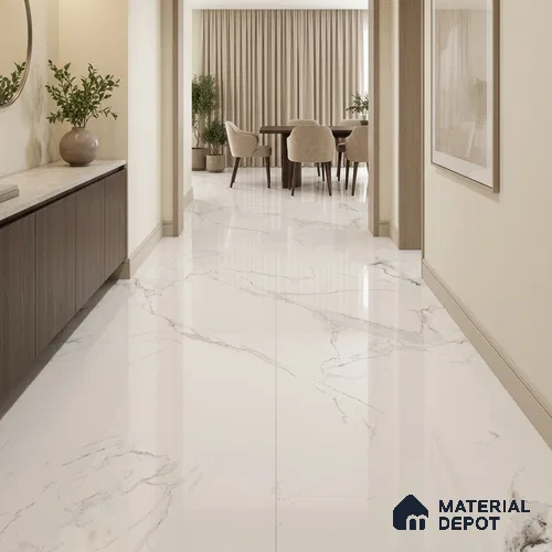 Marble Floor & Wall Tile TL 13309 Michael Statuario 6 ft x 4 ft Glossy Finish Vitrified Tile - 9 mm | Suitable For Living Room, Bedroom & Dining Area