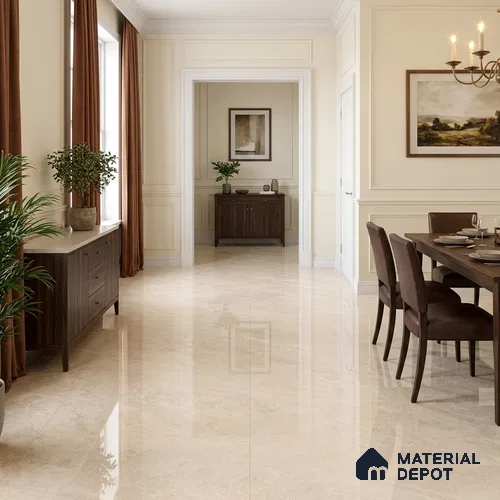 Marble Floor & Wall Tile TL 13314 C Prisma Crema 6 ft x 4 ft Pearl Carving Finish Vitrified Tile - 9 mm | Suitable For Living Room, Bedroom & Dining Area