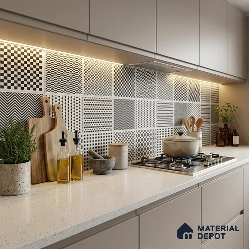 Moroccan Wall & Floor Tile TL 13391 Monochrome Patchwork 2 ft x 2 ft Matte Finish Vitrified Tile - 9 mm | Suitable For Kitchen, Bathroom, Balcony