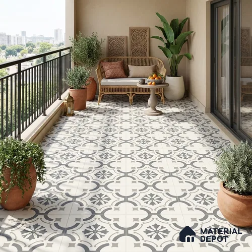 Moroccan Wall & Floor Tile TL 13392 Grey Medallion 2 ft x 2 ft Matte Finish Vitrified Tile - 9 mm | Suitable For Kitchen, Bathroom, Balcony