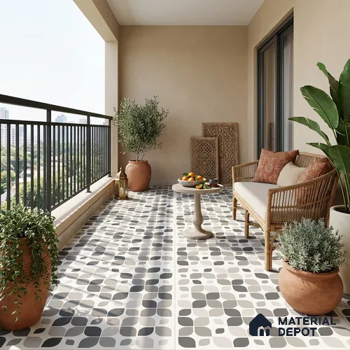 Moroccan Wall & Floor Tile TL 13393 Grey Petals 2 ft x 2 ft Matte Finish Vitrified Tile - 9 mm | Suitable For Kitchen, Bathroom, Balcony