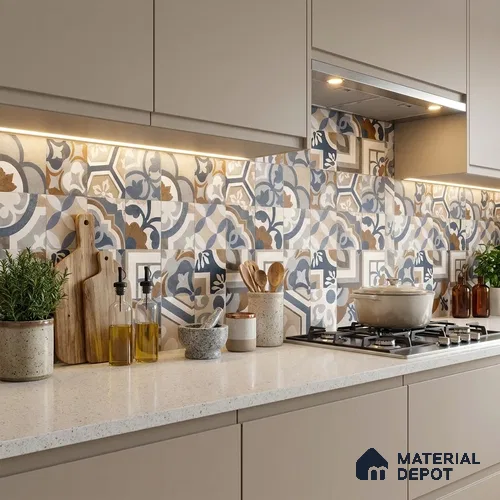 Moroccan Wall & Floor Tile TL 13396 Coastal Encaustic 2 ft x 2 ft Matte Finish Vitrified Tile - 9 mm | Suitable For Kitchen, Bathroom, Balcony